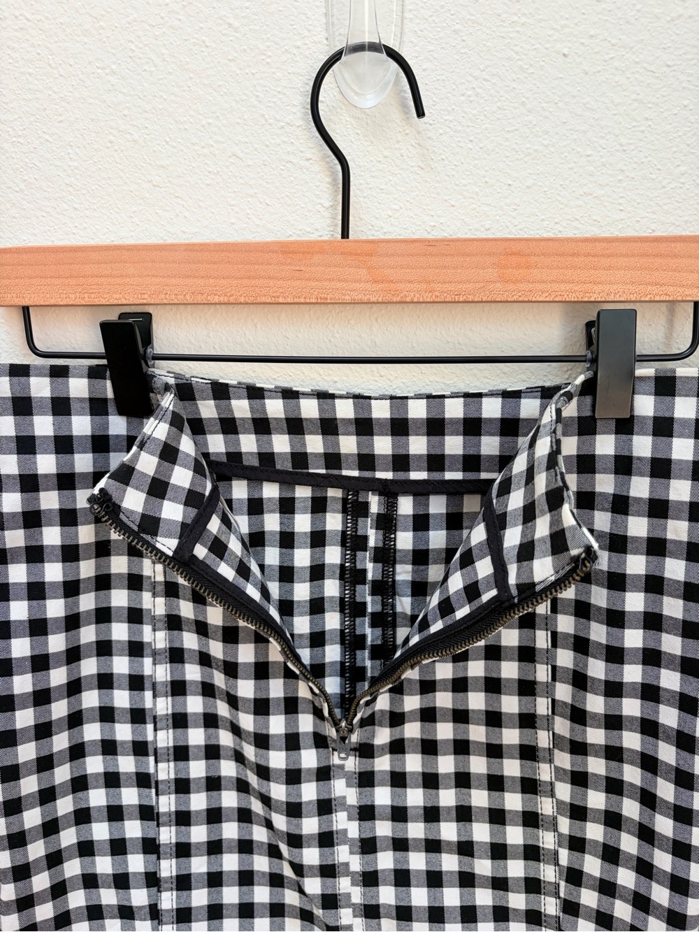 Free People Mini Skirt Gingham Checkered Plaid Bodycon Black White Size Small - Picture 4 of 6